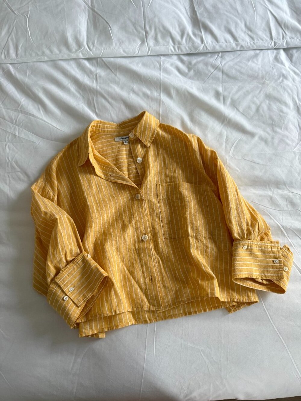 Madewell Straight-Hem Shirt in Linen-Cotton Blend Yellow Stripe Small